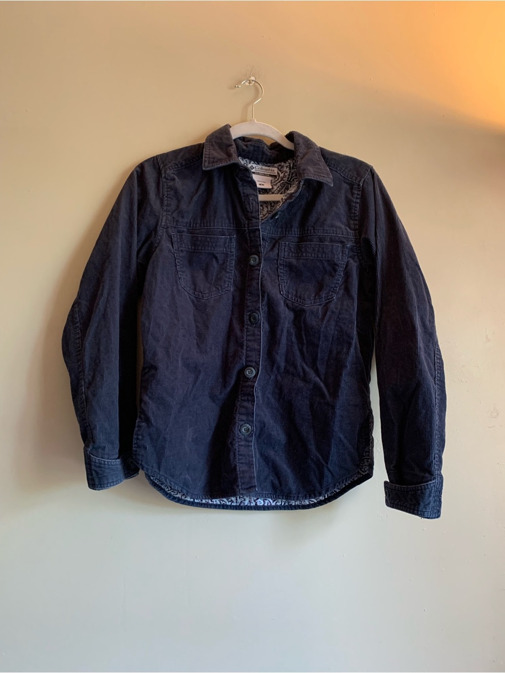Columbia Womens 100% Cotton Navy Button-Down Shirt Jacket Top Size Small